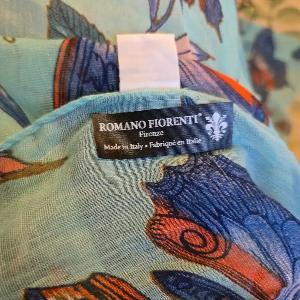 Romano Fiorenti italian silk blend butterfly bird shawl scarf